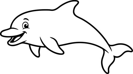 Cute cartoon dolphin swimming outline illustration with swimming wildlife illustration character monochrome © RINA