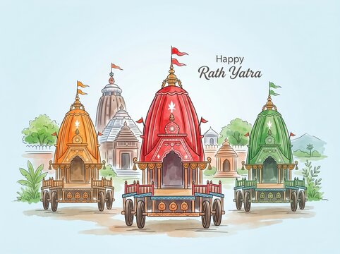 Watercolor banner illustration for rath yatra celebration