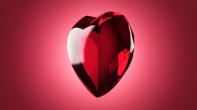 Red heart-shaped gemstone transitions from a faceted heart to a marquise cut and back to a heart shape against a soft red background, showcasing its brilliance and clarity