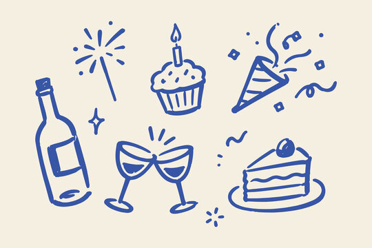 Party Celebration Icons Naive Doodle Vector Illustration