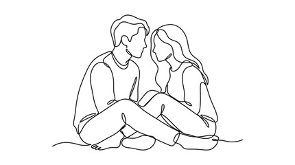 Obraz premium Continuous line art of a loving couple sitting together.