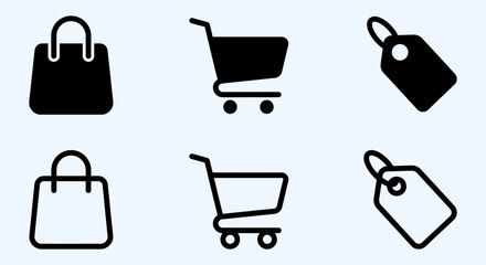 shopping bag cart and price tag icon set with monochrome flat vector style © Sumaya