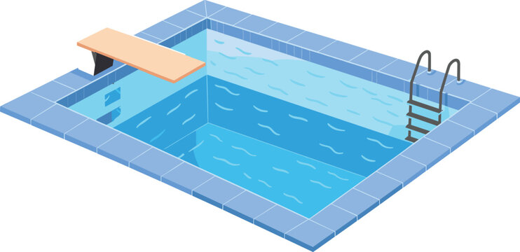 Isometric swimming pool vector illustration with diving board and ladder for summer vacation backyard design