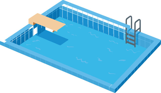 Isometric swimming pool vector illustration with diving board and ladder for summer vacation backyard design