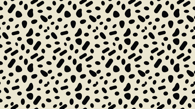 Seamless repeating pattern of small black oval and capsule shapes on a cream colored background, for minimalist textile