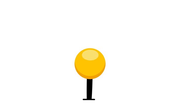 Pushpin, flag pin, thumbtack for office board, graphic animation. Alpha channel. Transparent background motion design. 4K resolution