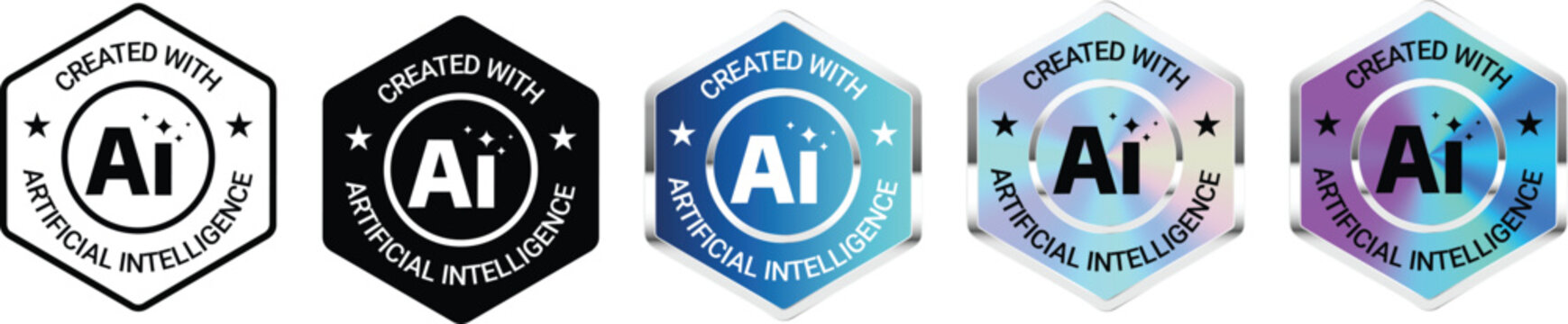 AI Generated Content Badge Bundle Set of 5 Artificial Intelligence Disclosure Labels and Stickers Vector Collection