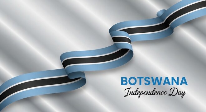Botswana independence day celebration with blue, black, and white ribbon on gray background