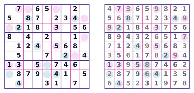 Colorful Sudoku puzzle with hints for odd and even cells in a vibrant vector style

