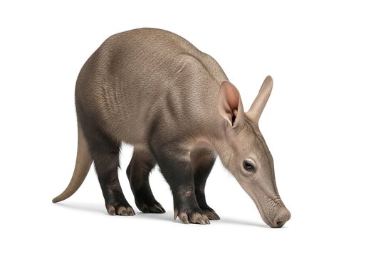 Aardvark standing, orycteropus afer, isolated on white background