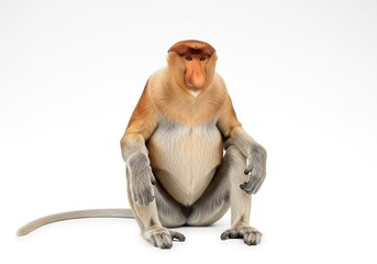 Naklejka premium Proboscis monkey, nasalis larvatus, sitting in front of white background, isolated on white background