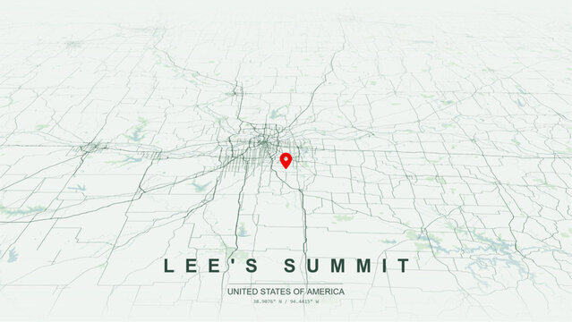Modern minimalist vector map of Lee's Summit, Missouri, USA. High-quality scalable illustration of Lee's Summit city grid, Lake Jacomo and Raintree Lake waterfront layout, for posters design.