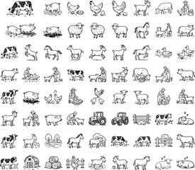 Fototapeta premium Livestock solid icons set. Solid editable stock of farm animals vector illustration.