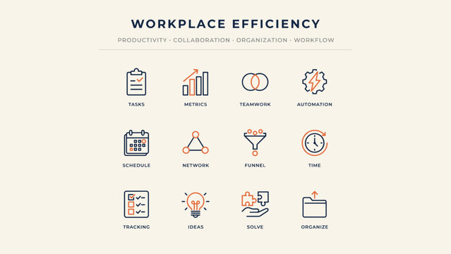 Workplace efficiency and team collaboration icons &ndash; Perfect for modern office management tools, internal communications, or agile workflow guides.