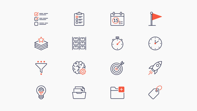 Task organization and checklist planning icons &ndash; Perfect for daily agenda templates, mobile calendar widgets, or student notebook graphics.