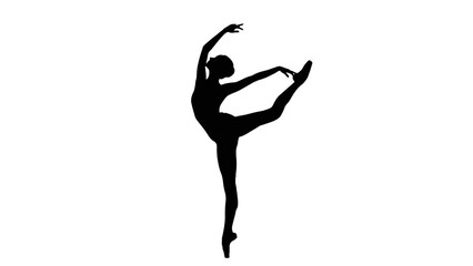 Powerful silhouette of a graceful ballerina performing an arabesque ballet pose, isolated white background. © Karyo