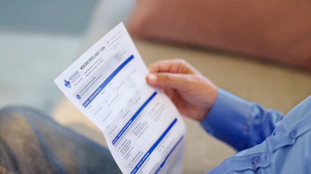 A person sits in a clinic and looks over a medical form. The atmosphere is focused on understanding health information. This is a common task during a clinic visit.