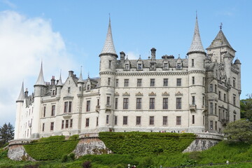 Fototapeta premium Gothic Revival Castle with Tall Turrets on Hilltop