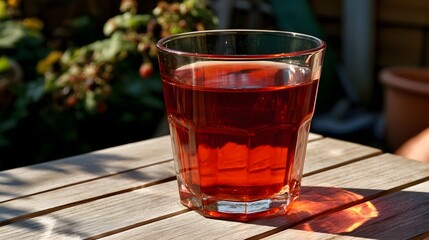Fototapeta premium A vibrant glass of grape juice is bathed in a warm energizing afternoon glow