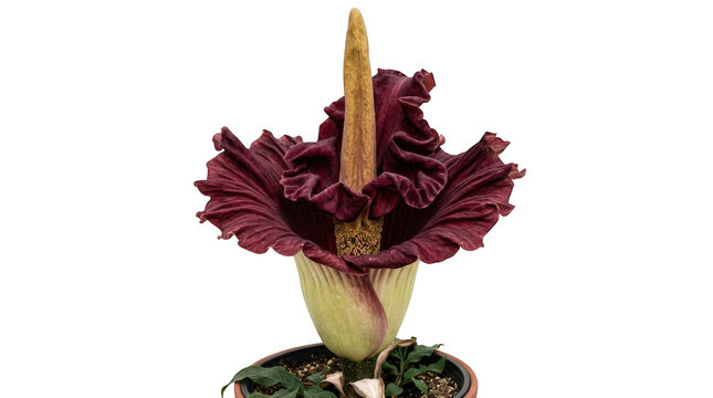 Amorphophallus konjac flower, also known as voodoo lily, devils tongue, or snake palm, isolated on transparent background