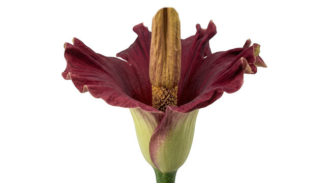 Closeup of a blooming amorphophallus konjac flower isolated on transparent background