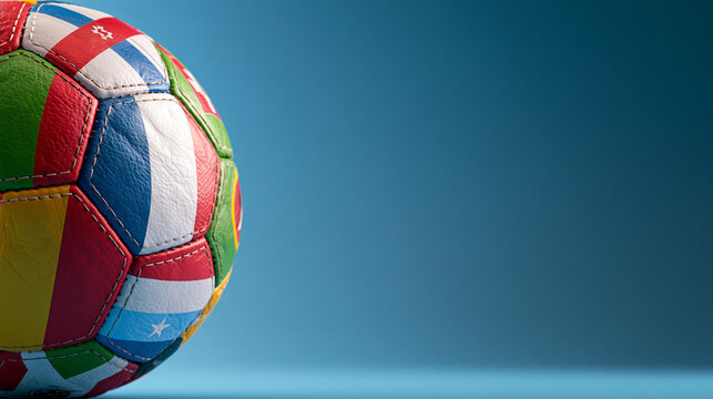 Macro detail of colorful patchwork soccer ball