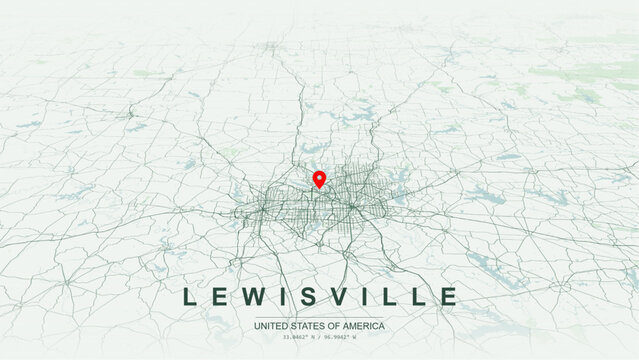 Modern minimalist vector map of Lewisville, Texas, USA. High-quality scalable illustration of Lewisville city grid, Lake Lewisville waterfront layout  for posters design.