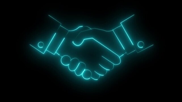 business hand neon icon animation. Abstract neon investment icon animation. neon hand on business community video icon.