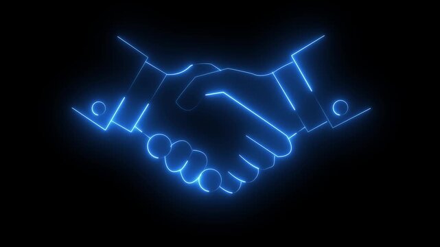 business hand neon icon animation. Abstract neon investment icon animation. neon hand on business community video icon.