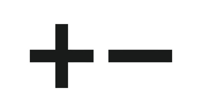 Plus and minus sign combination black flat silhouette
