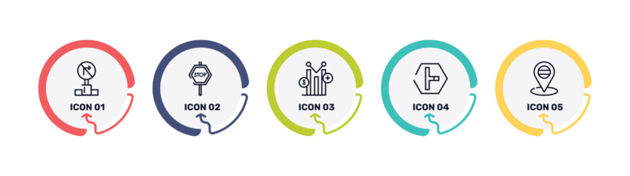 signals set outline icon set featuring no turn right, stop hexagonal, yield, t junction icons.