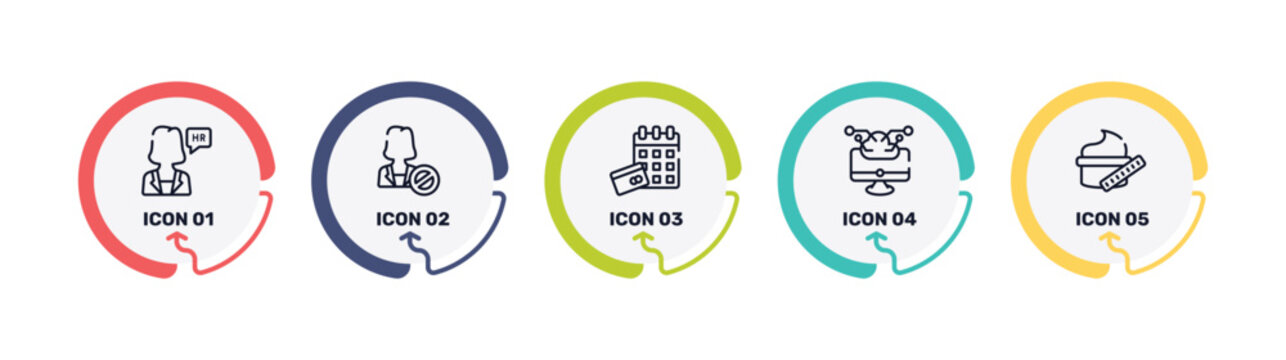 general outline icon set featuring hr manager, impeachment, annual fee, computing technology icons.