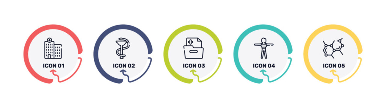medical icons outline icon set featuring hospital, phary, medical results folders, female body icons.