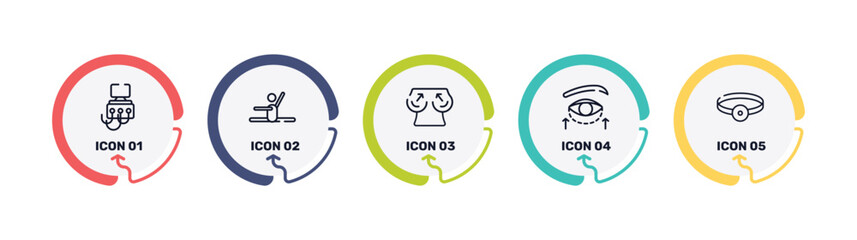 medical instruments outline icon set featuring dialysis, stretch, boobs, eyelid icons. © VectorStockDesign