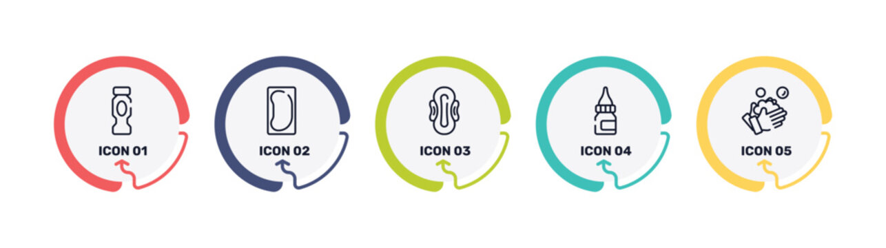 hygiene routine outline icon set featuring hydratation, bedpan, sanitary napkin, drop medicine icons.