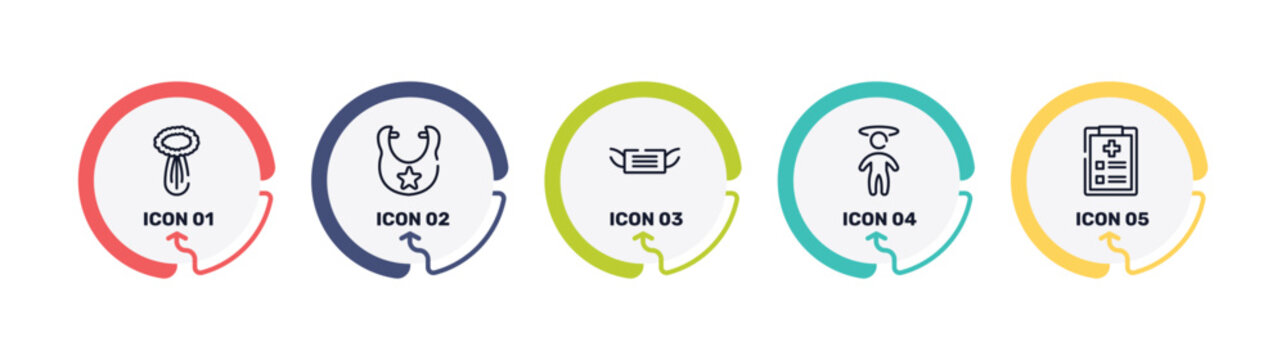 medical services outline icon set featuring celery, bib, medical mask, dizzy icons.