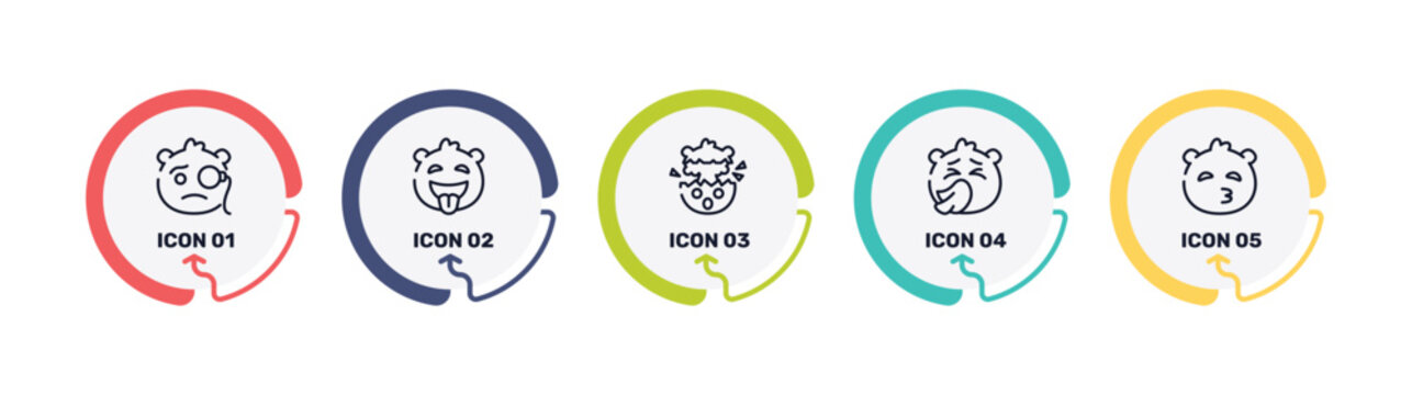 emoji outline icon set featuring monocle emoji, tongue out emoji, exploding head sneezing icons.