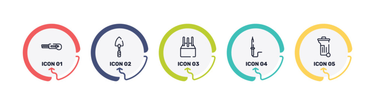 housekeeping outline icon set featuring null, garden trowel, concrete, solder icons.