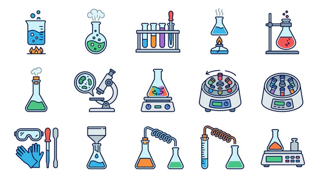 Lab equipment and various science tools are neatly arranged on a table indoors.