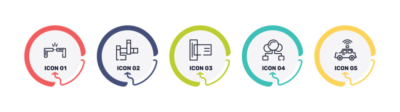 technology outline icon set featuring cable break, , card reader, cloud sharing icons.