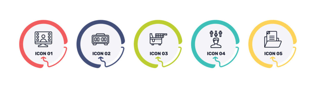 computer applications outline icon set featuring null, digital clock, electric fryer, producer icons.