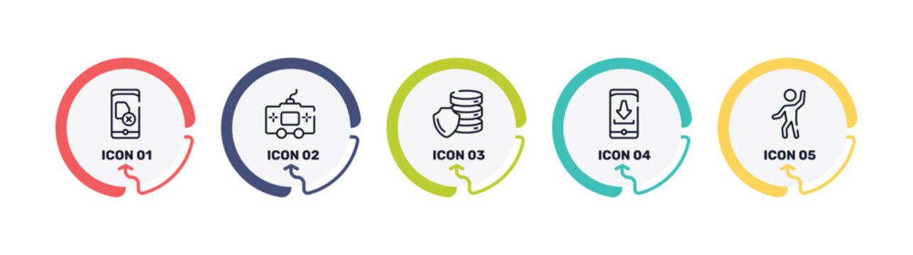 introvert outline icon set featuring no, console, database security, install icons.