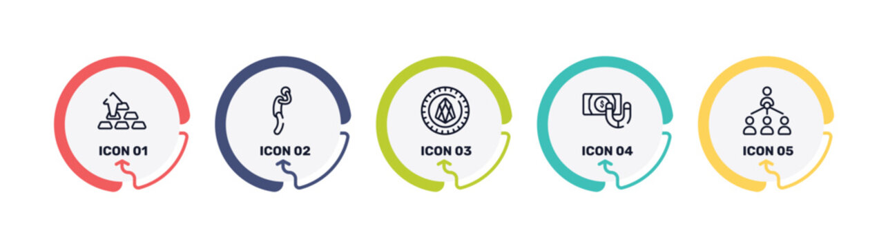 business administration outline icon set featuring ingot, depressed, null, retention icons.