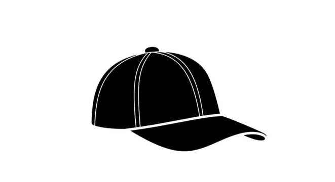 Minimal black silhouette icon, simple flat vector, bold black shape, no, no shading black baseball cap icon on a, flat icon style