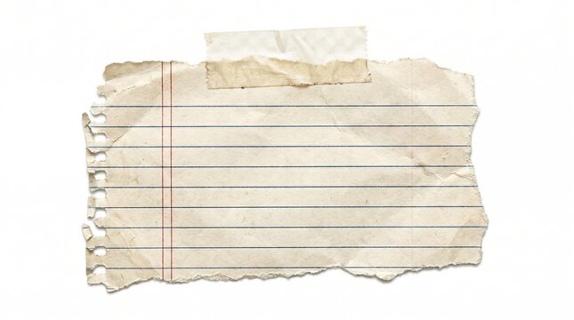 Torn, vintage notebook paper, lined sheet, beige background, ripped edges, distressed texture