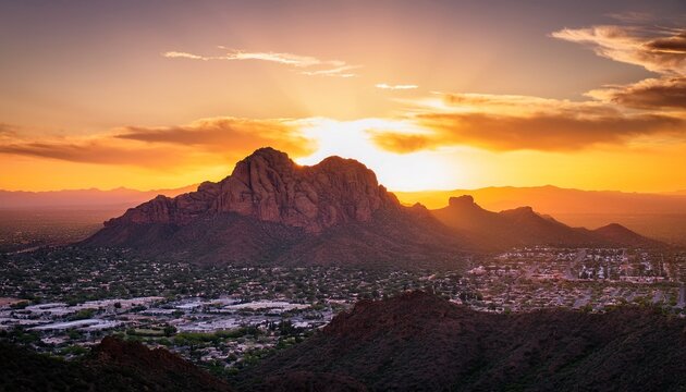 Camelback Mountain In Phoenix Arizona With Sunset