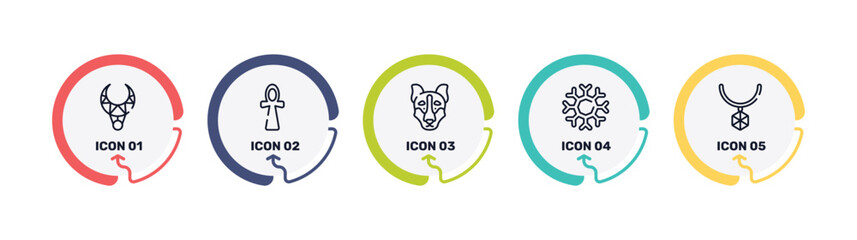 africa outline icon set featuring necklace, ankh, siberian husky, snowflakes icons. © VectorStockDesign