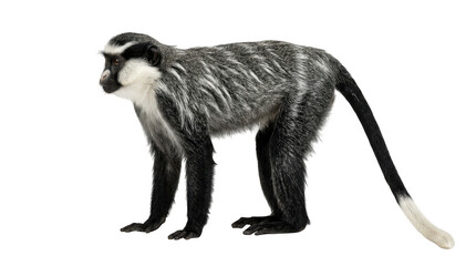 Fototapeta premium De brazzas monkey standing in profile, isolated on transparent background