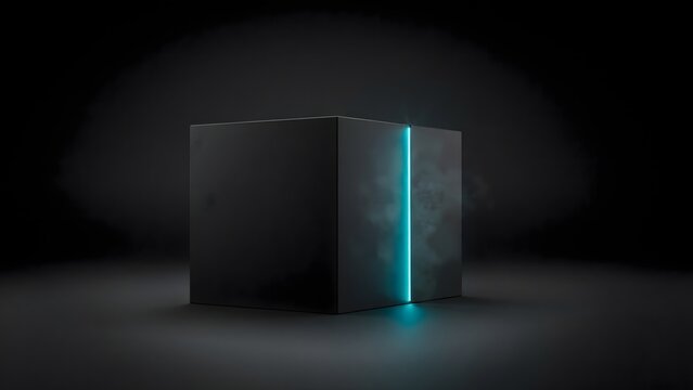 Black cube with illuminated edge &ndash; Ideal for hidden value concepts, innovation branding, or abstract technology graphics.