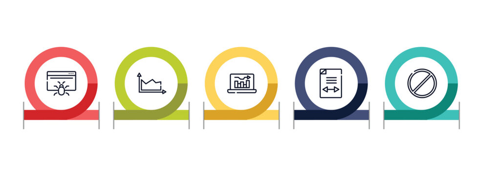 marketing & seo outline icon set featuring web crawler, area chart, online graph, gap icons.
